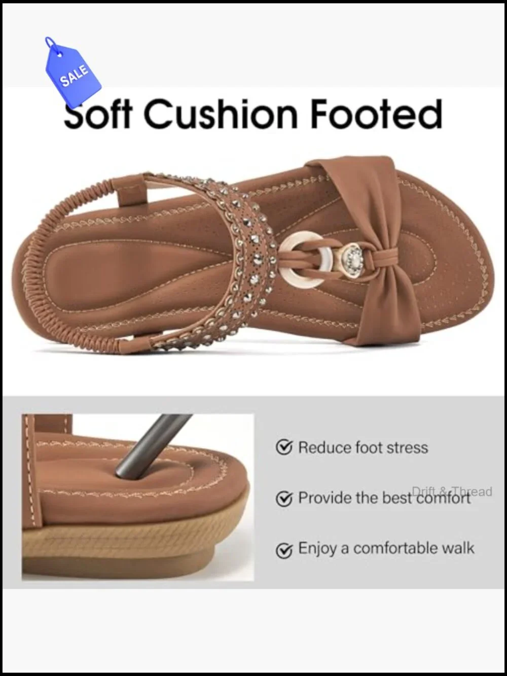 Bohemian Beaded Flat Sandals Elastic Ankle Strap Casual Slip On Comfortable